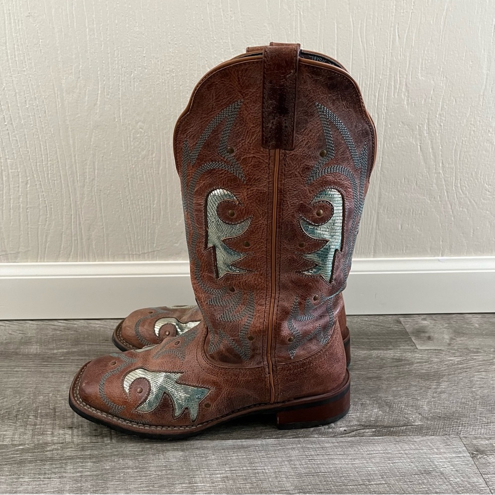 Laredo Women’s Brown Leather Aquarius Shimmer Cowboy Western Boots